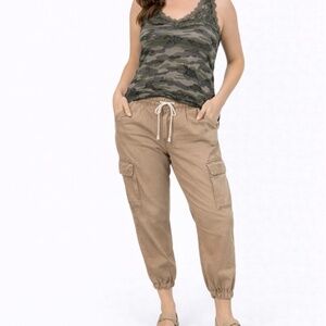 🌴 Dark Khaki Jogger Cargo Pants with Functional Draw String